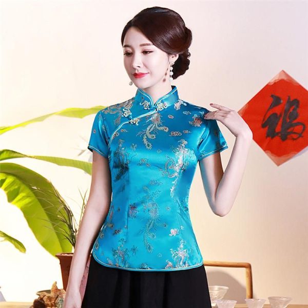 Chemisier Chinois Bleu Dragon