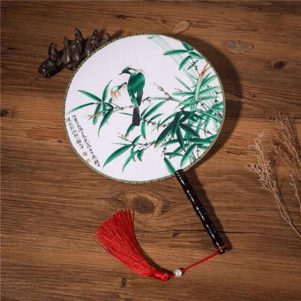 Éventail Chinois Rond Oiseau et Bambou