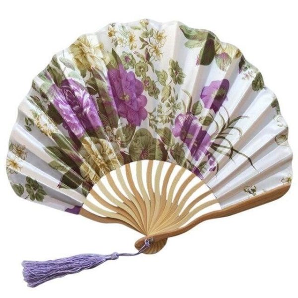 Éventail Chinois Ondulé Fleurs Violettes