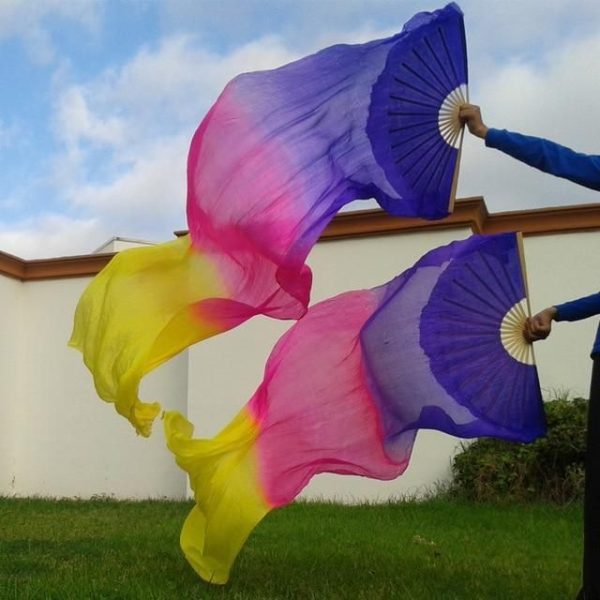 Éventails Chinois de Danse Violets Roses et Jaunes