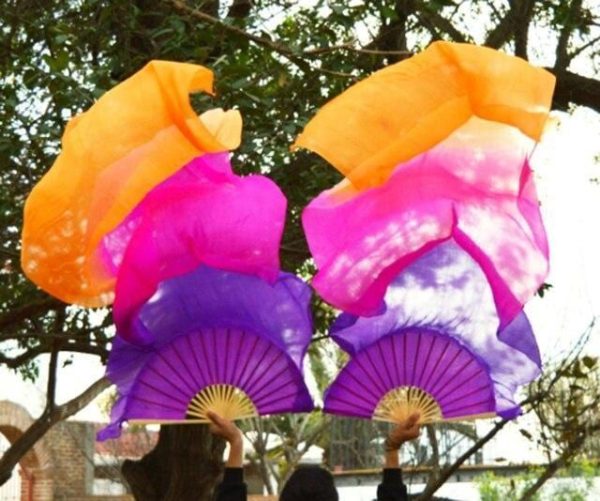 Éventails Chinois de Danse Violets Roses et Oranges