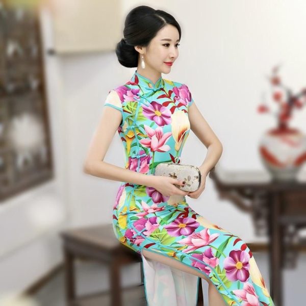 Robe Chinoise Fleurs Colorées