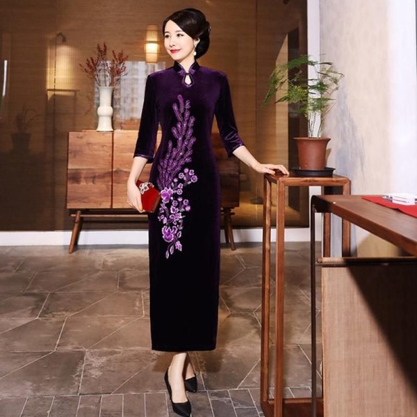 Robe Chinoise Longue Velours