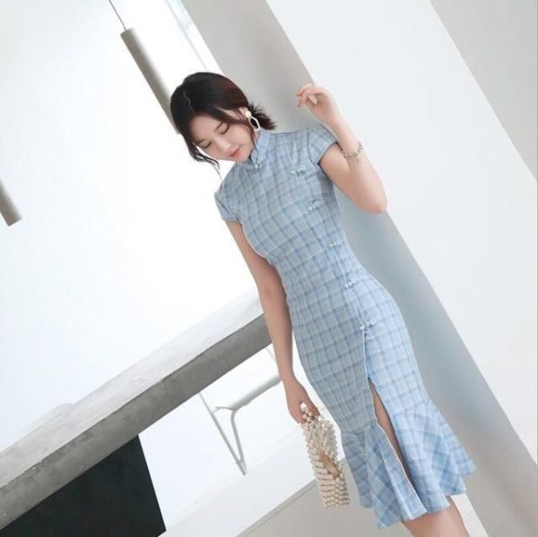 Robe Chinoise Motif à Carreaux
