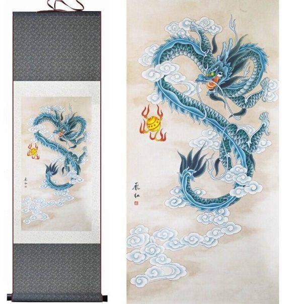 Tableau Chinois Dragon Bleu