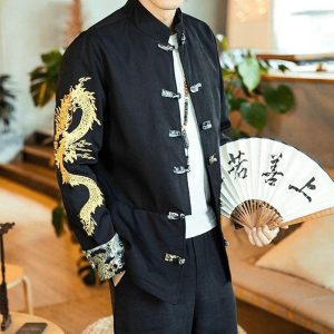 Veste Chinoise Homme Dragon Doré