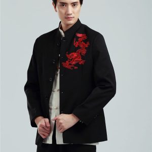 Veste Chinoise Homme Dragon Rouge