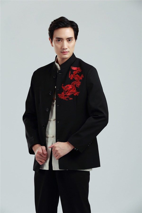 Veste Chinoise Homme Dragon Rouge
